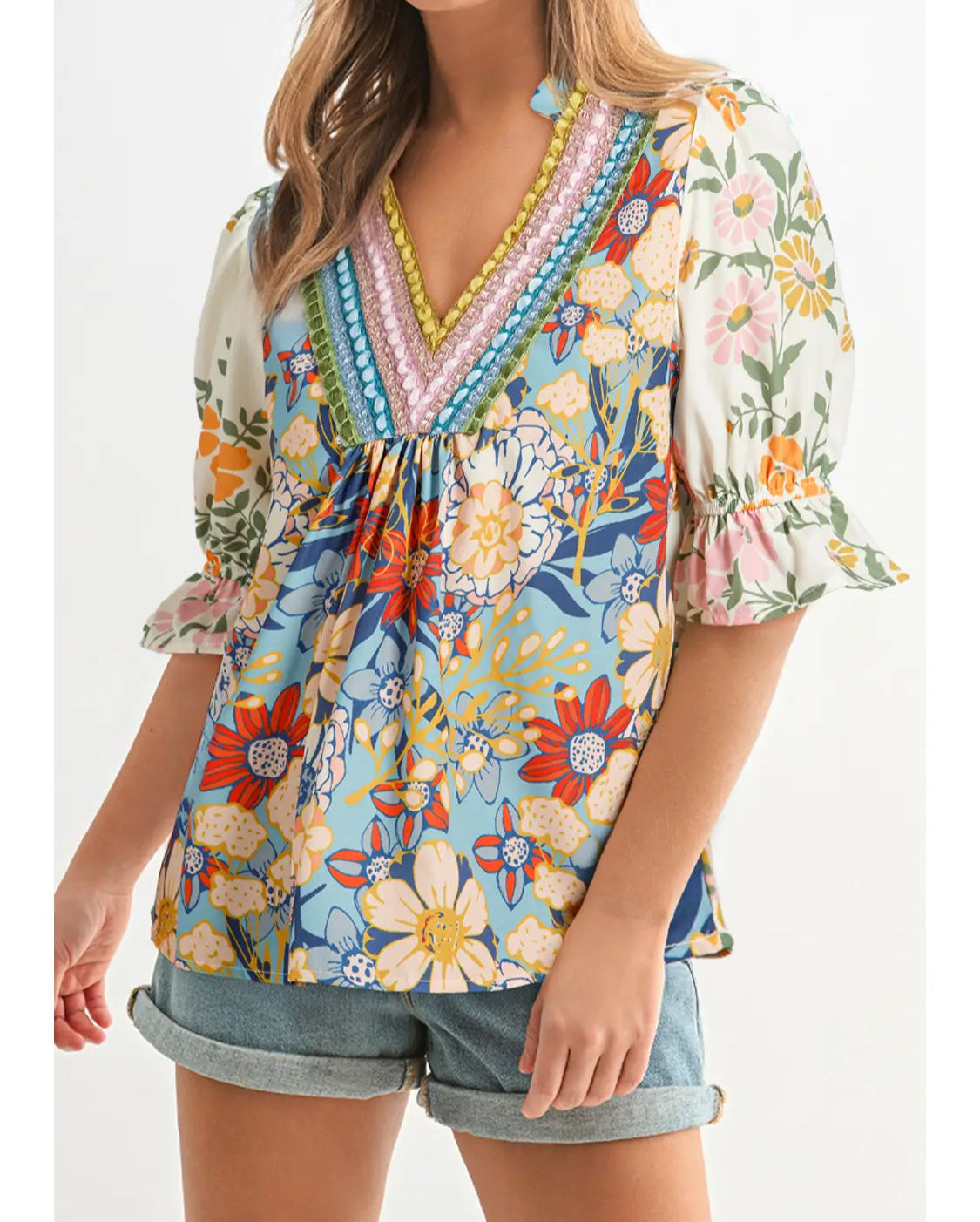 Boho Floral Crochet Neck Top