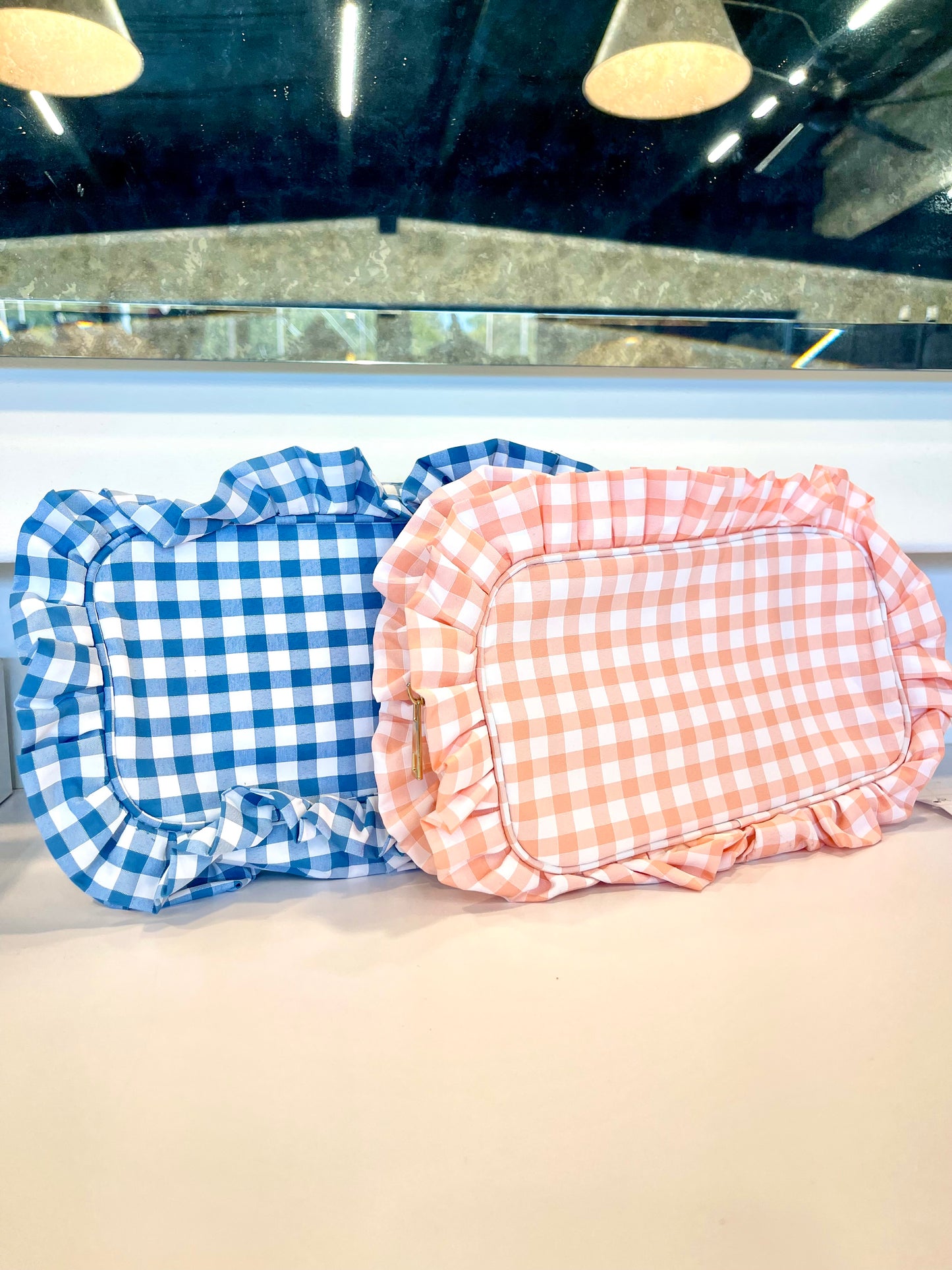 Gingham Ruffle Makeup Bag