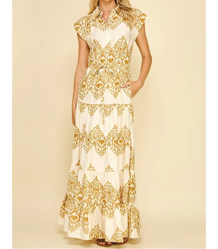 Taupe Geometric Maxi Dress