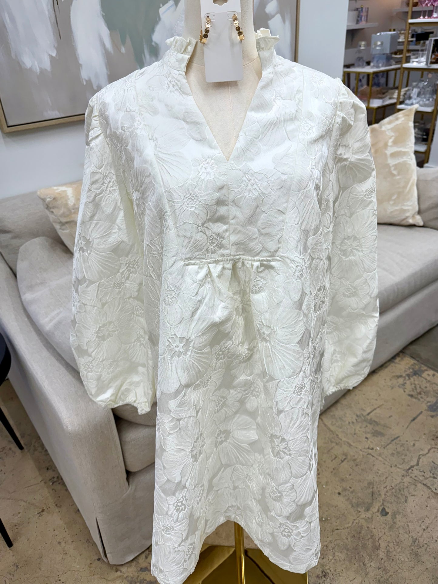 White Floral Jacquard Dress