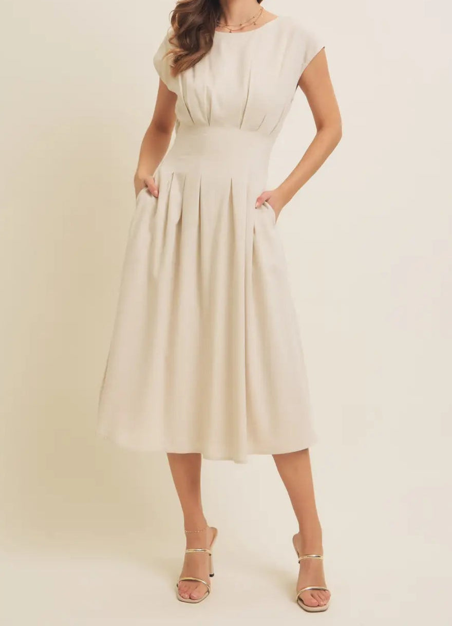 Off-White Viscose Linen Midi Dress