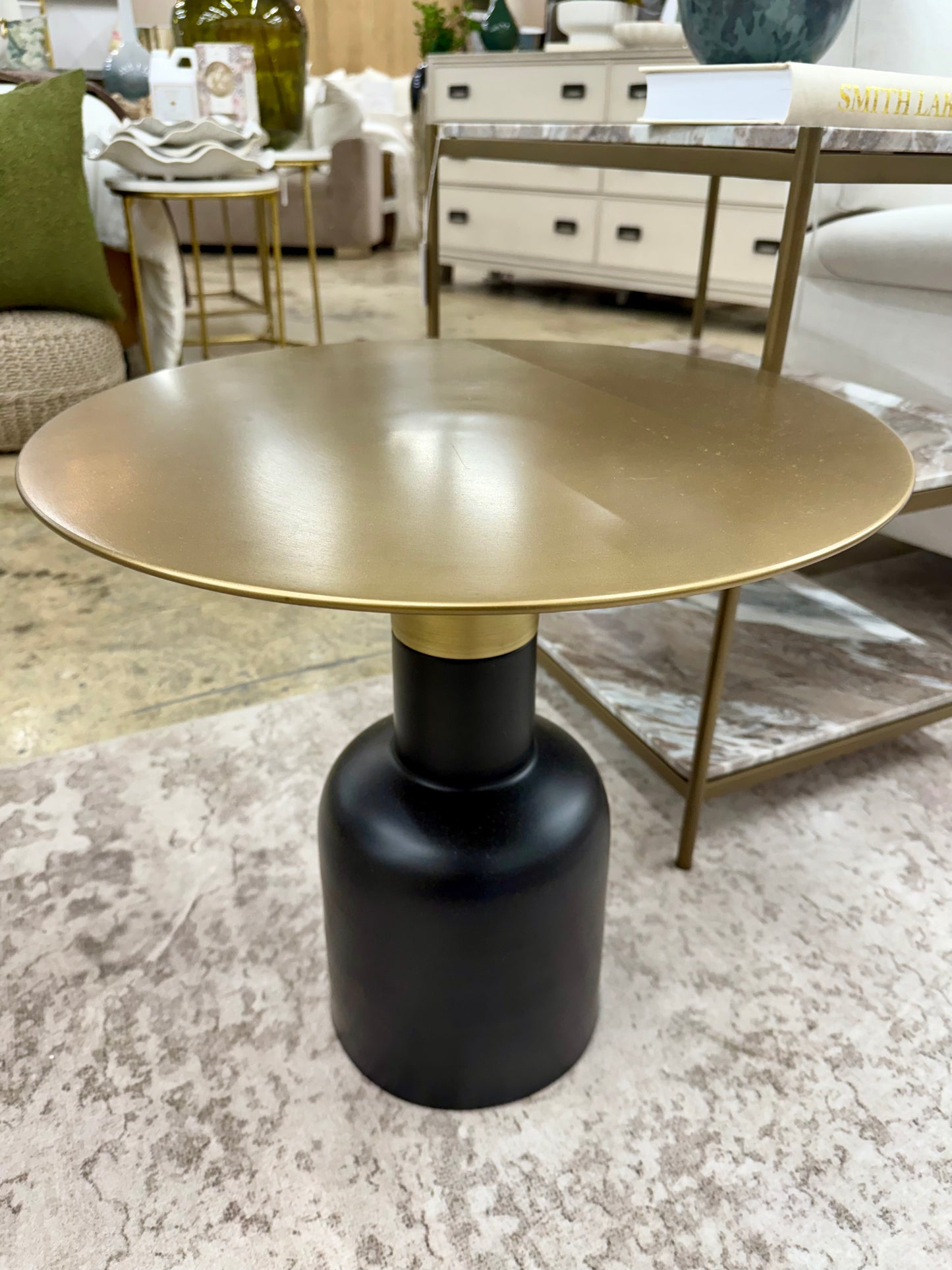 Black Side Table w/ Gold Top