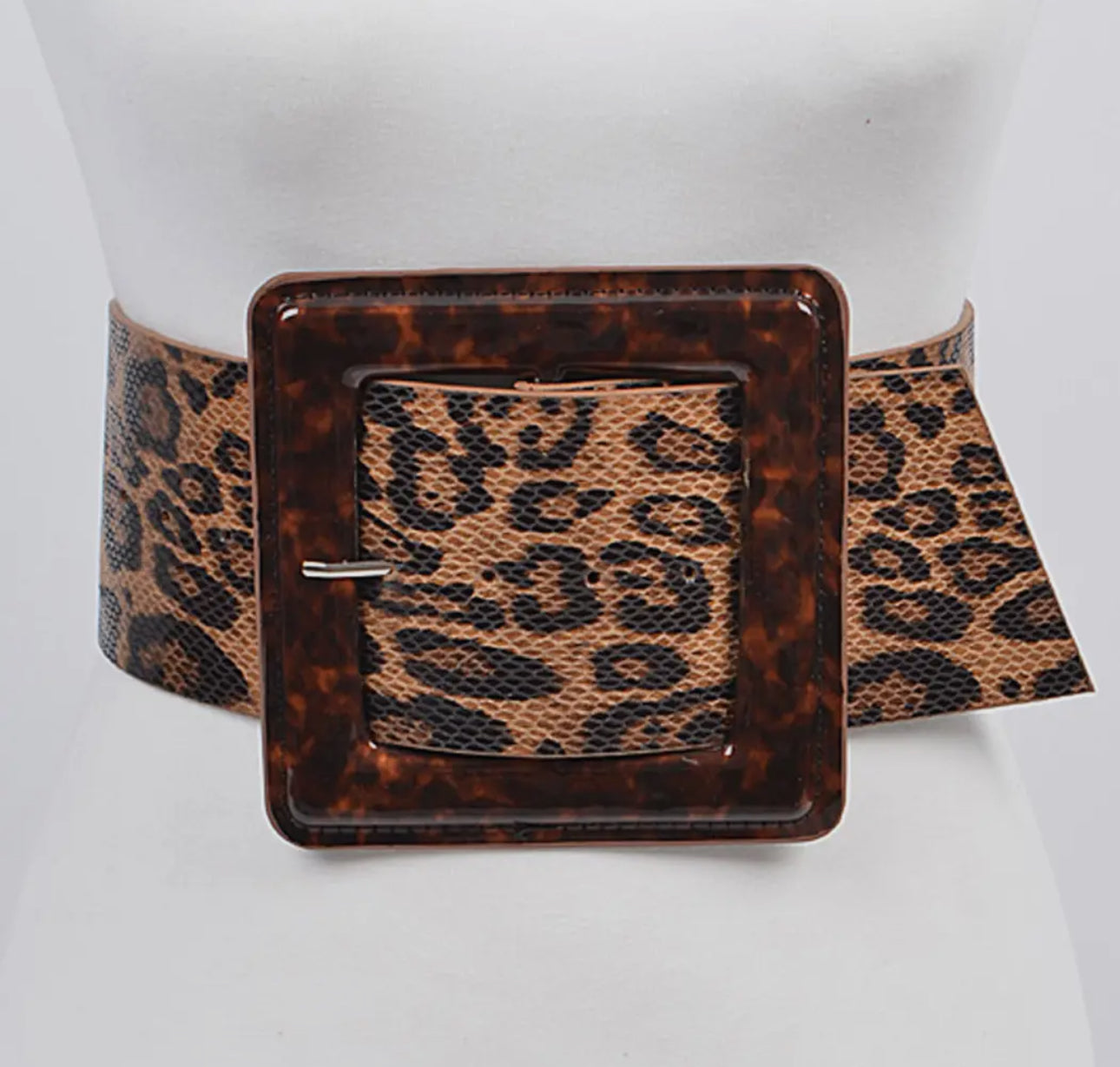Leopard Print Belt with Square Buckle