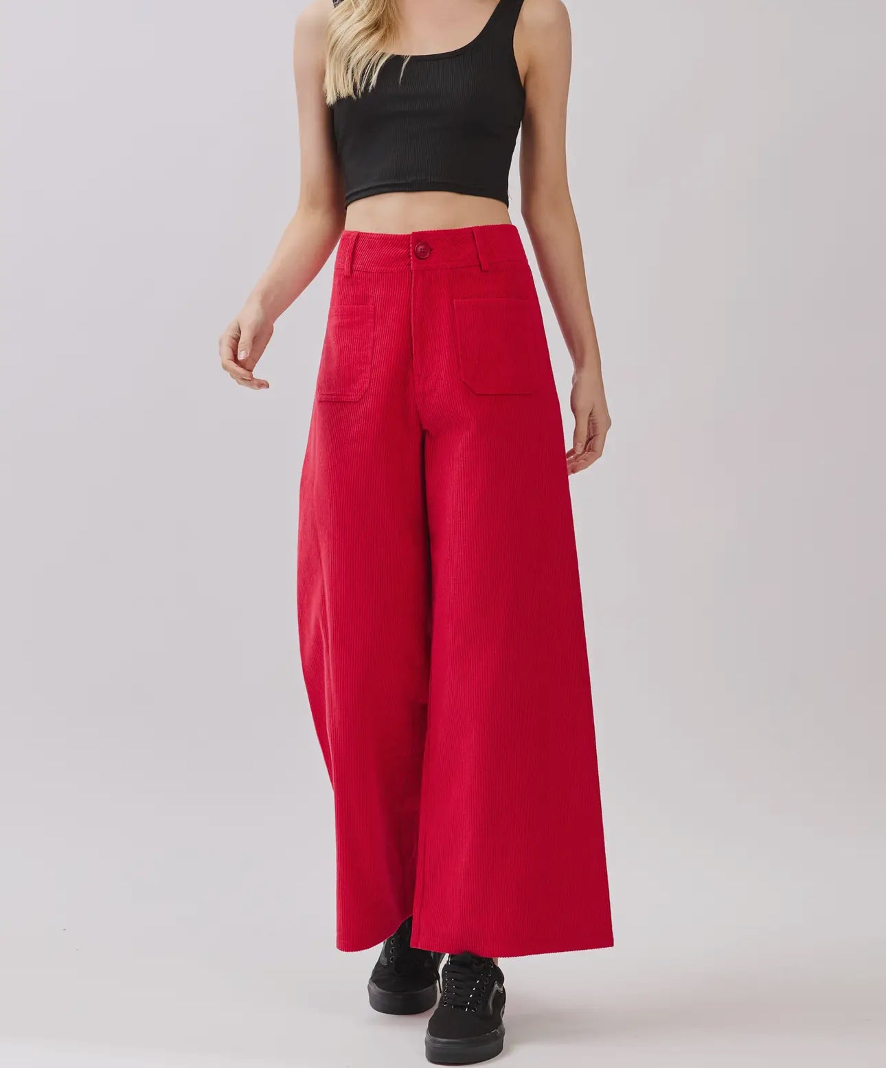 Wide Leg Corduroy Pants/Red