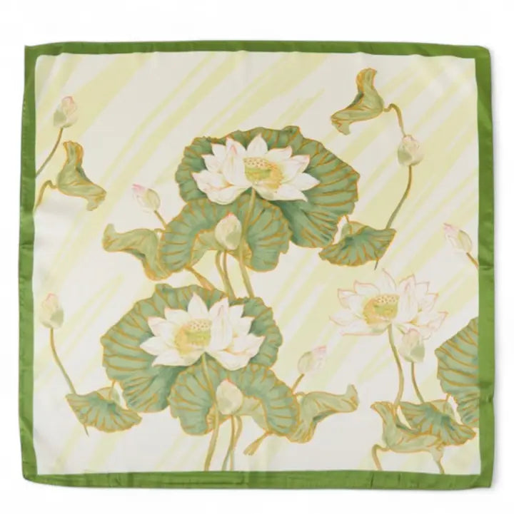 Olive Lotus Print Silky Scarf