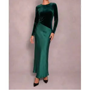 Green Velvet Satin Maxi Dress
