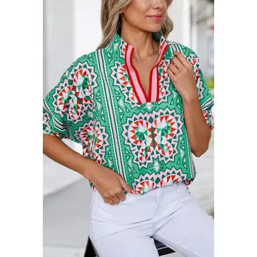 Green Butterfly Print Top