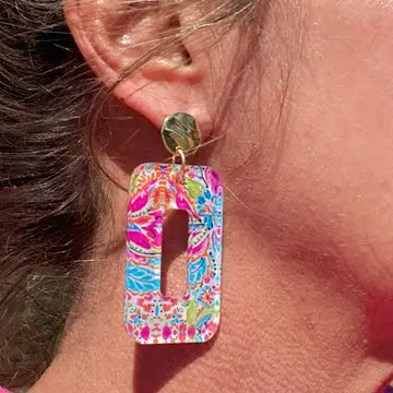 Floral Abstract Rectangle Earrings