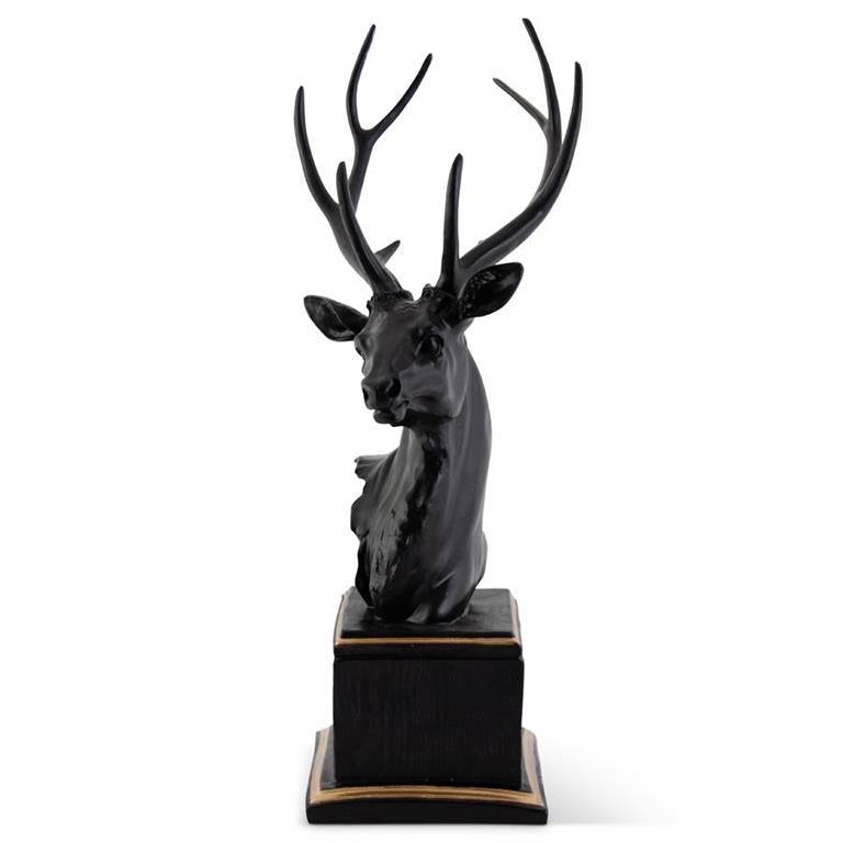 24 Inch Black w/Gold Resin Deer Bust on Square Base