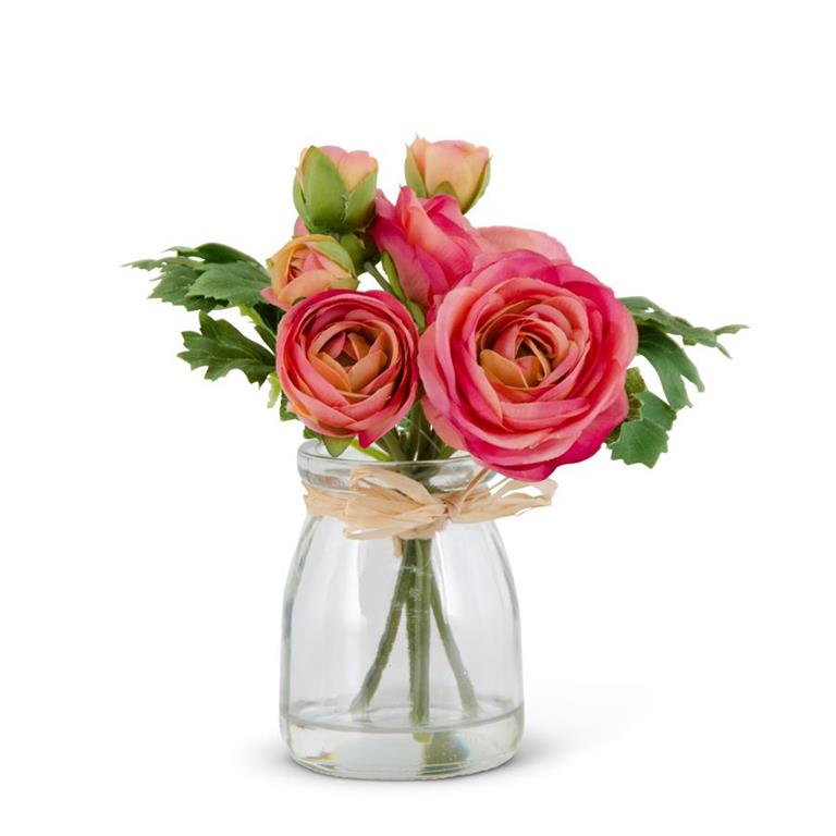 Pink Bouquet in Glass Vase 6.75"