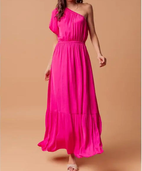 Pink One Shoulder Maxi Dress