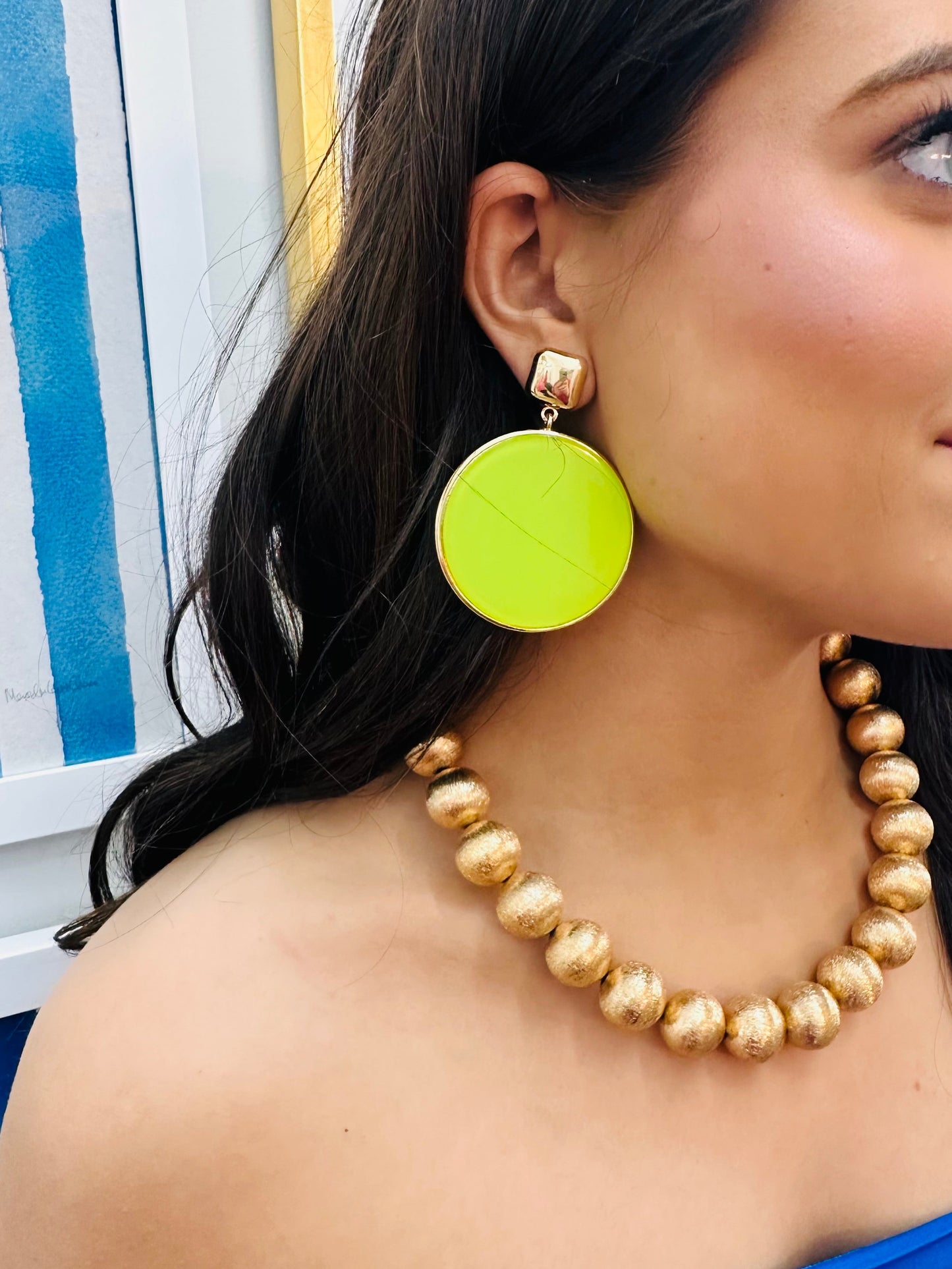 Lime Green Circle Earrings