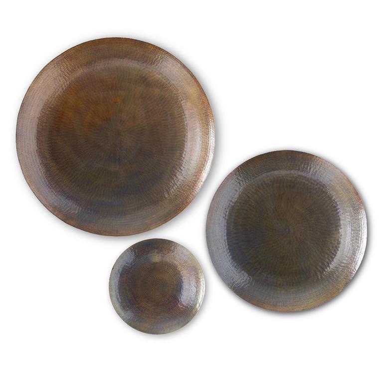 Set of 3 Bronze Metal Wall Tray Medallions