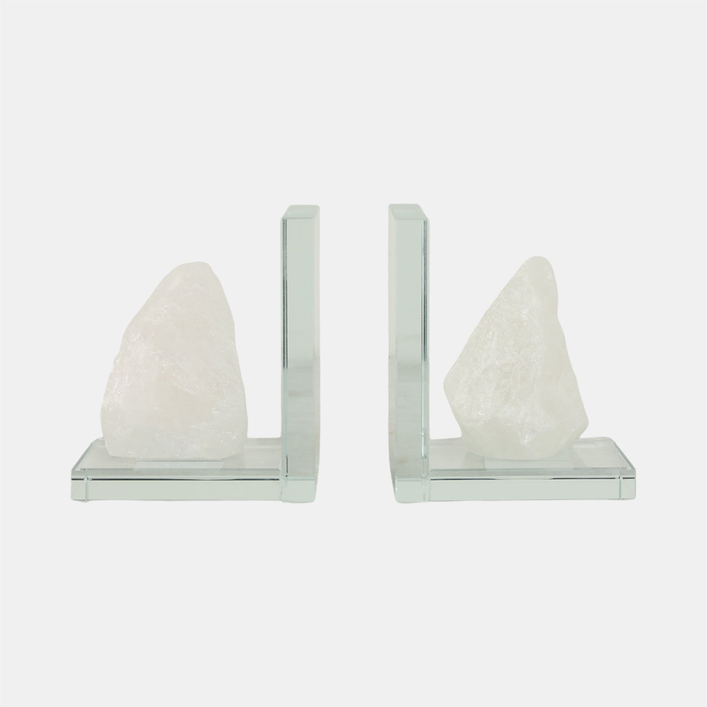 S/2 Glass Bookends w/ Stone
