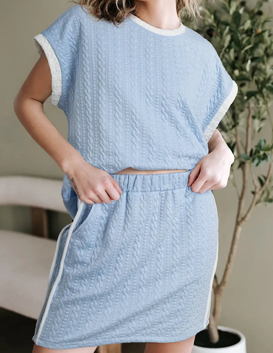 Light Blue Textured Skirt Set