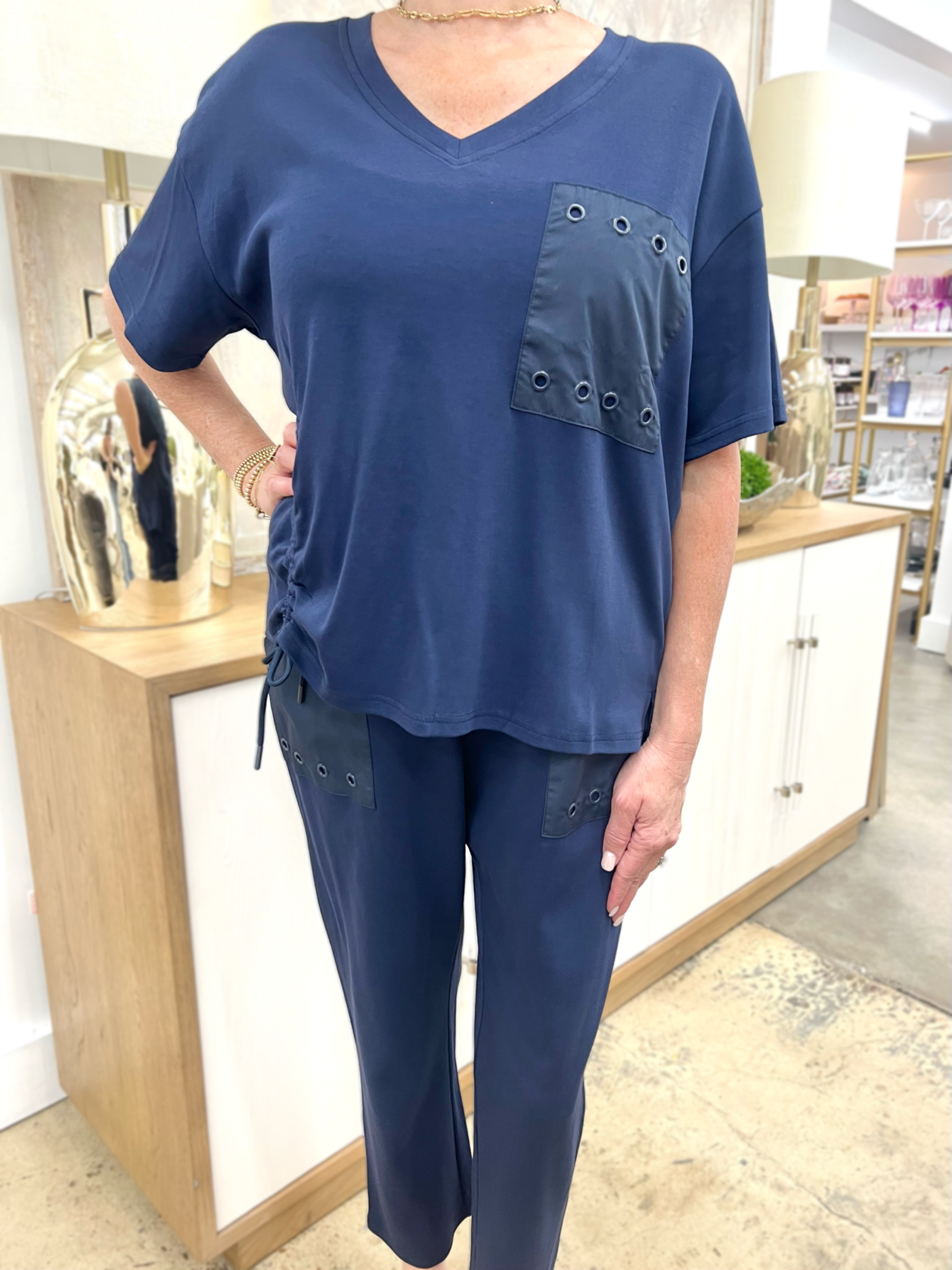 Navy Blue Short Sleeve Pant Set