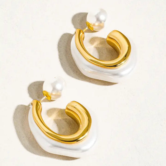 18k Gold & Pearl C-Hoop Earrings