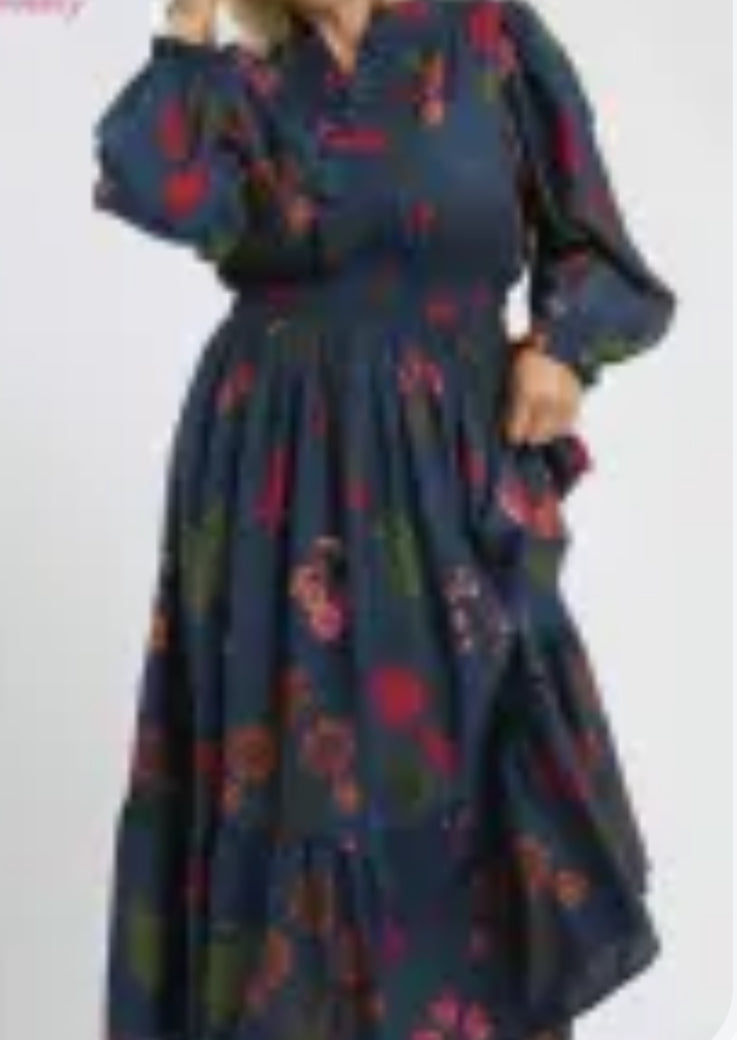 Plus Floral Dress/Midnight Mix