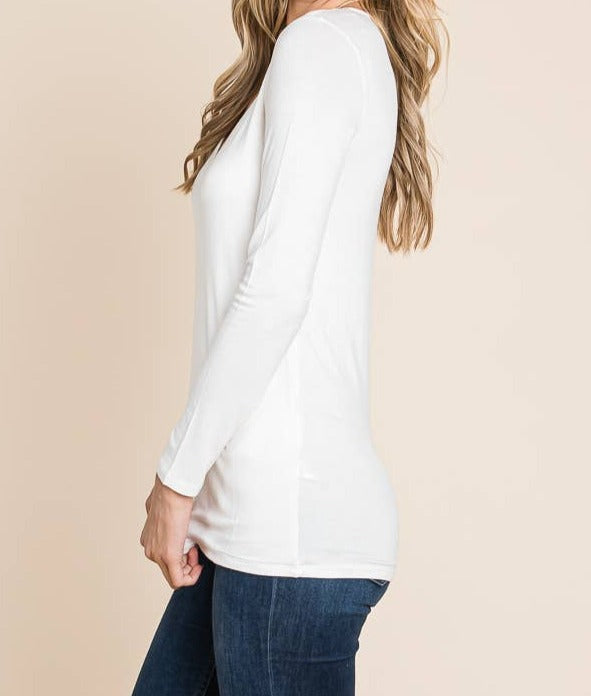 Cream V Neck Layering Top