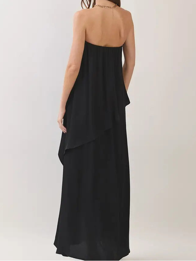 Strapless Black Silk Maxi Dress