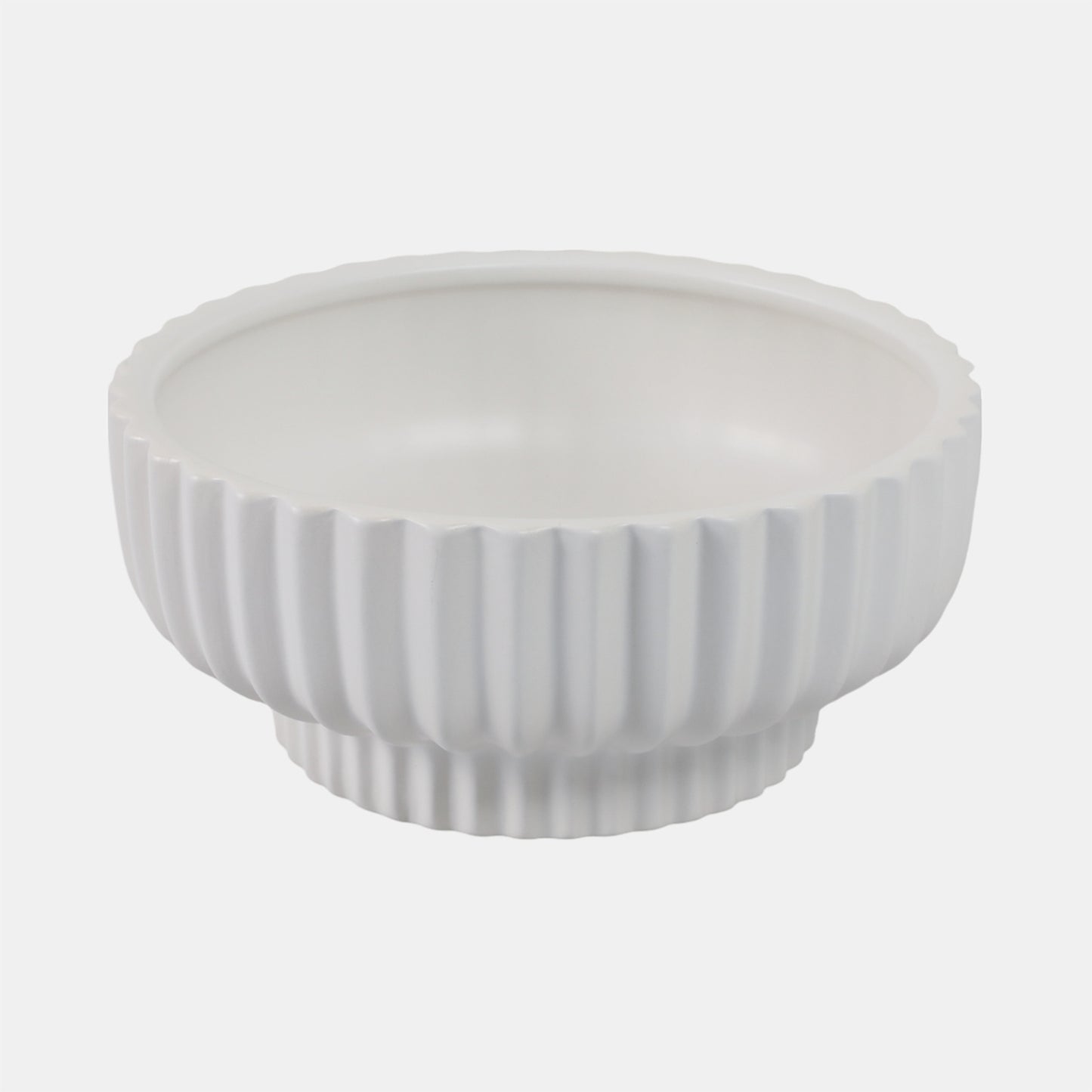 White Ridged Pedestal Bowl 12"x5"