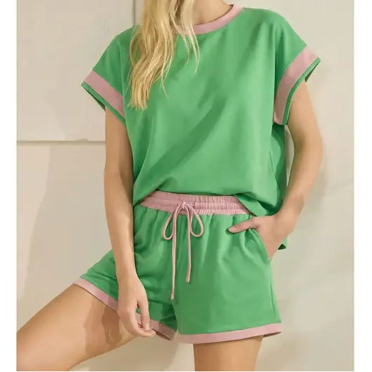 Green & Pink Scuba Short Set