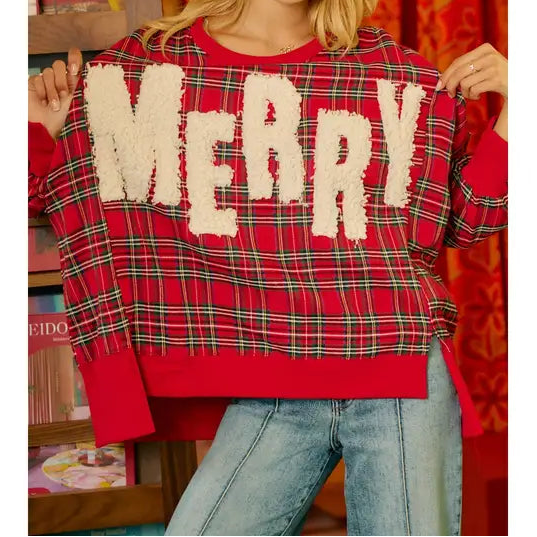 Red Plaid Merry Sweatshirt