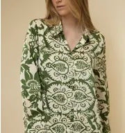 Olive Patterned Button Up Top