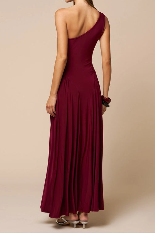 Burgundy One Shoulder Maxi Dress