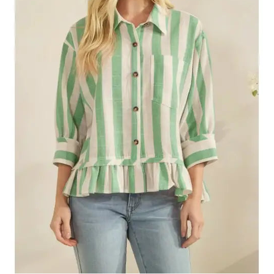 Green Stripe Button Up Top