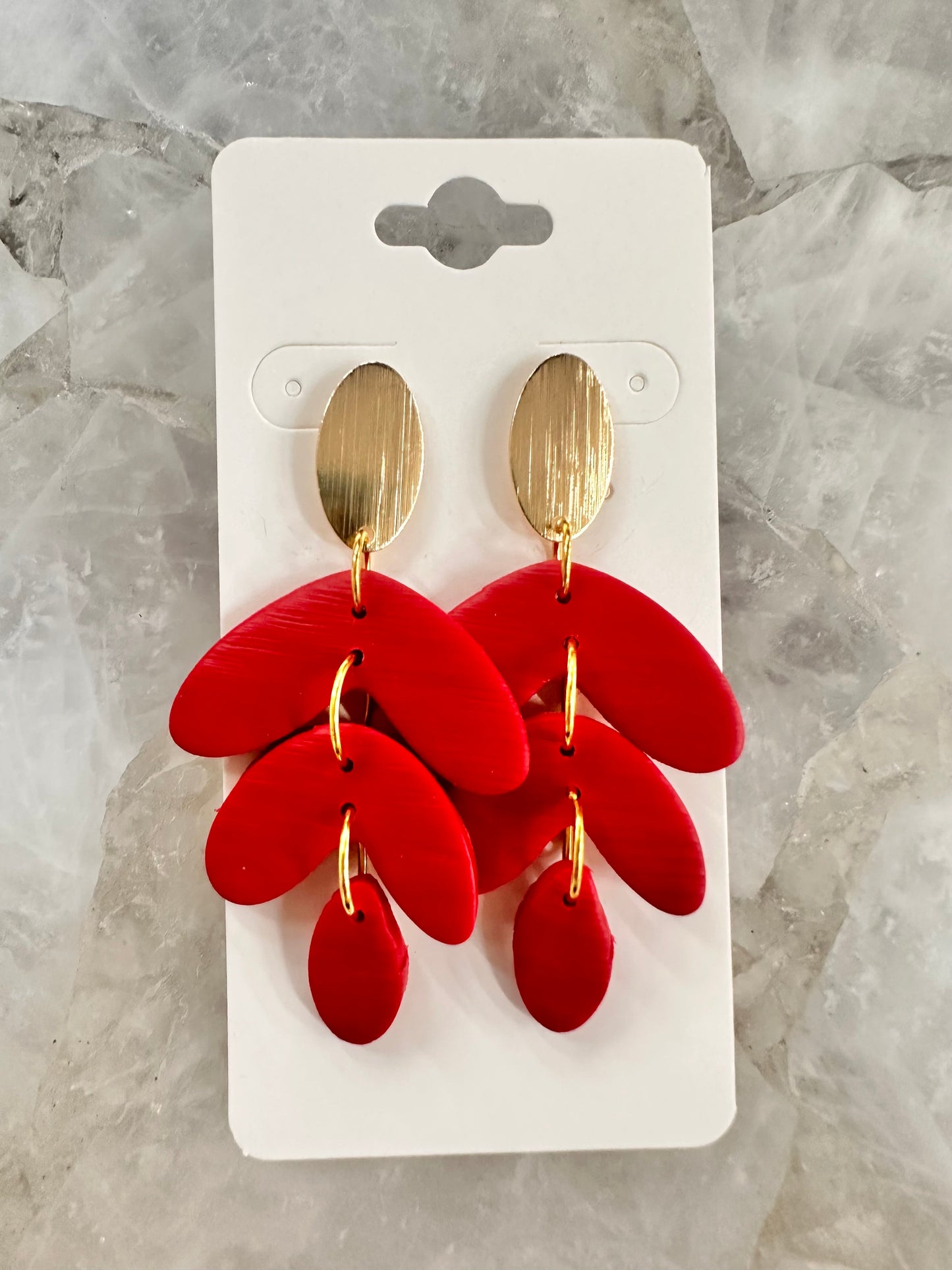 Red Drop Flower Earrings-Clay