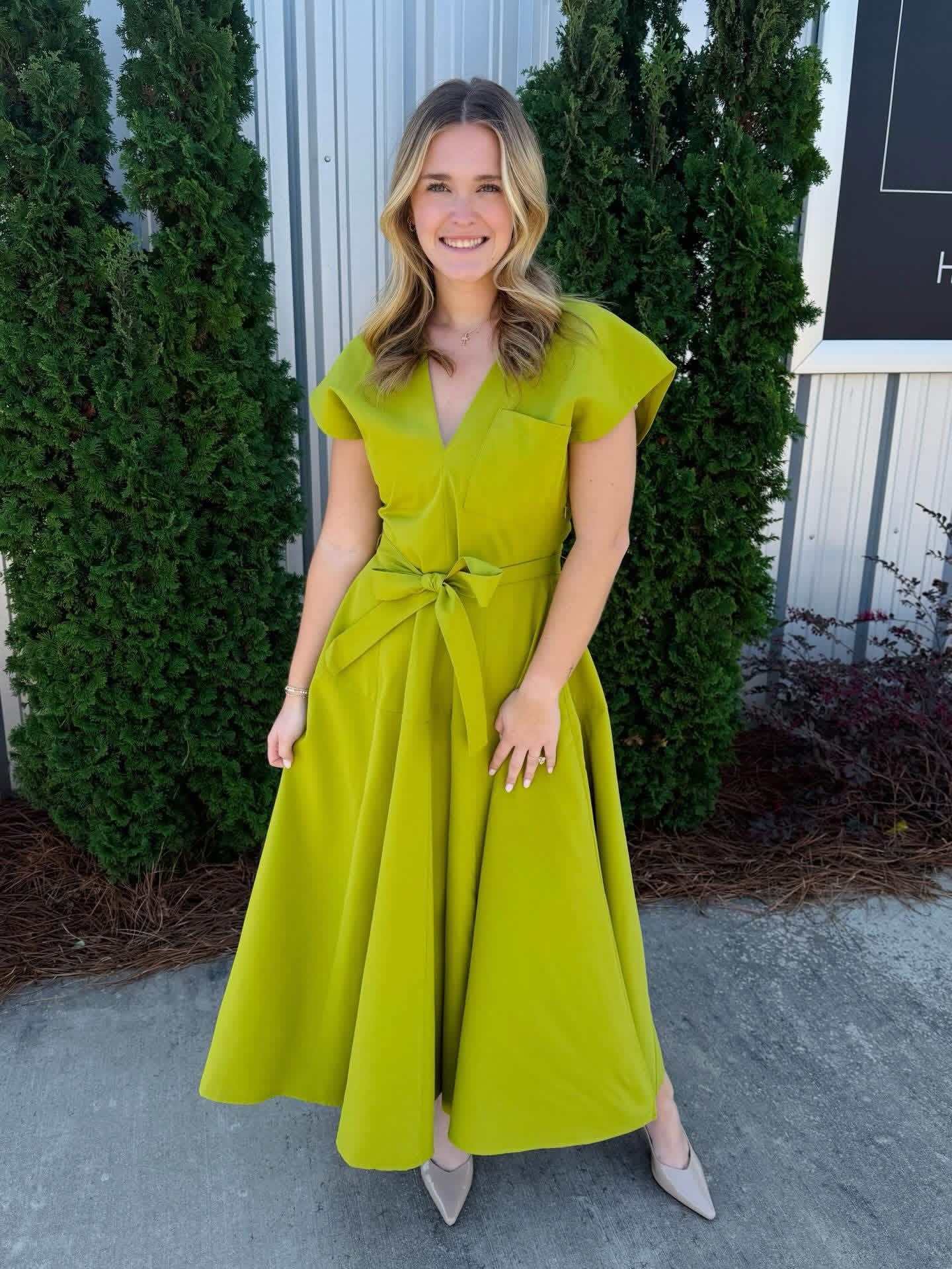 Lime Green V-Neck Dress