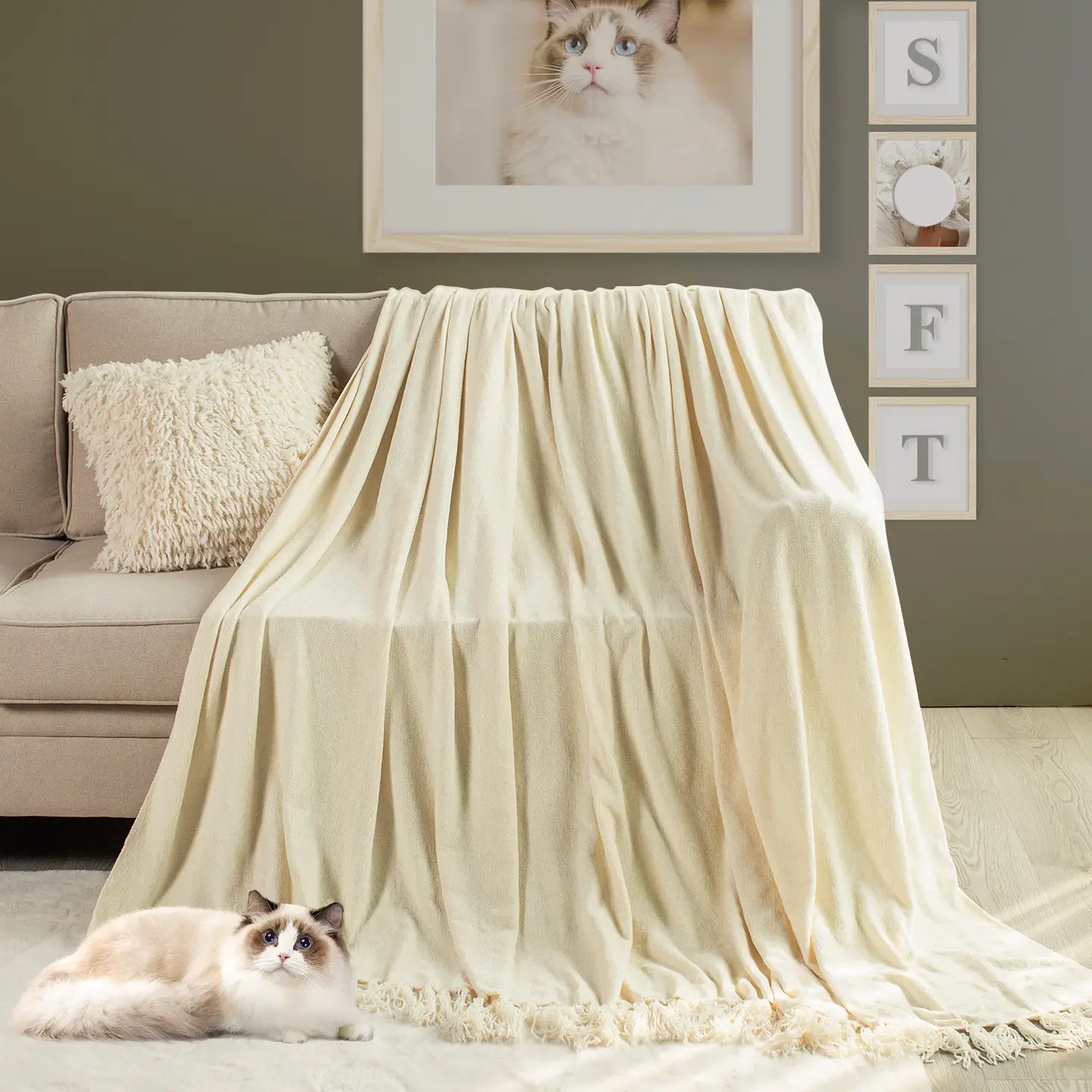 Soft Ivory Oversized Throw w/ Fringe 60"X80"