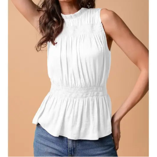 Off White Smocked High-neck Tank