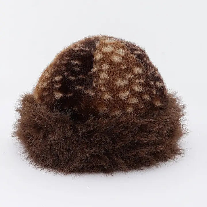 Faux Fur Leopard Print Bucket Hat
