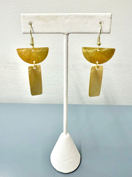 Gold Half Oval Drop Earrings