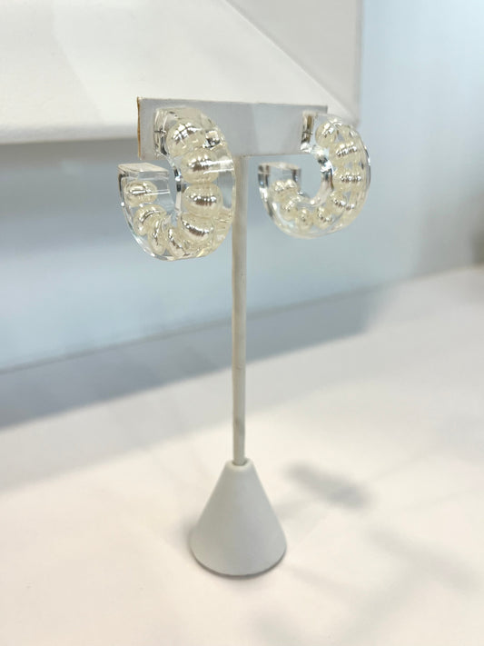 Lucite Pearl Open Hoop Earrings