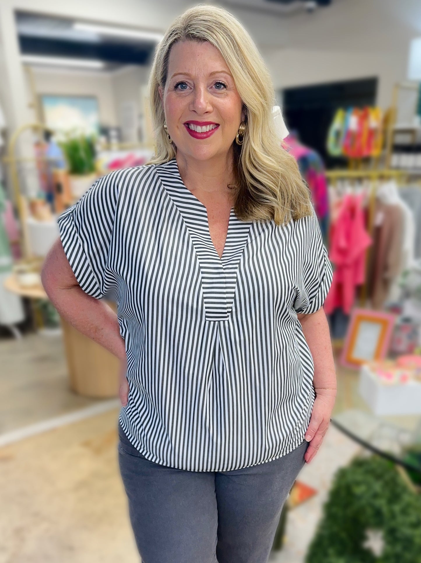Plus Size Black Stripe Top