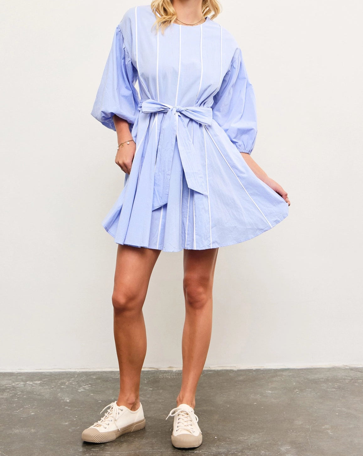Light Blue Pleated Flare Dress