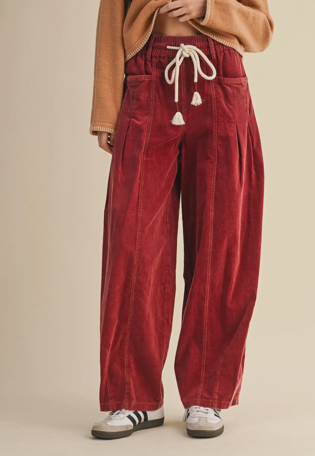 Corduroy Barrel Pants/Burgundy