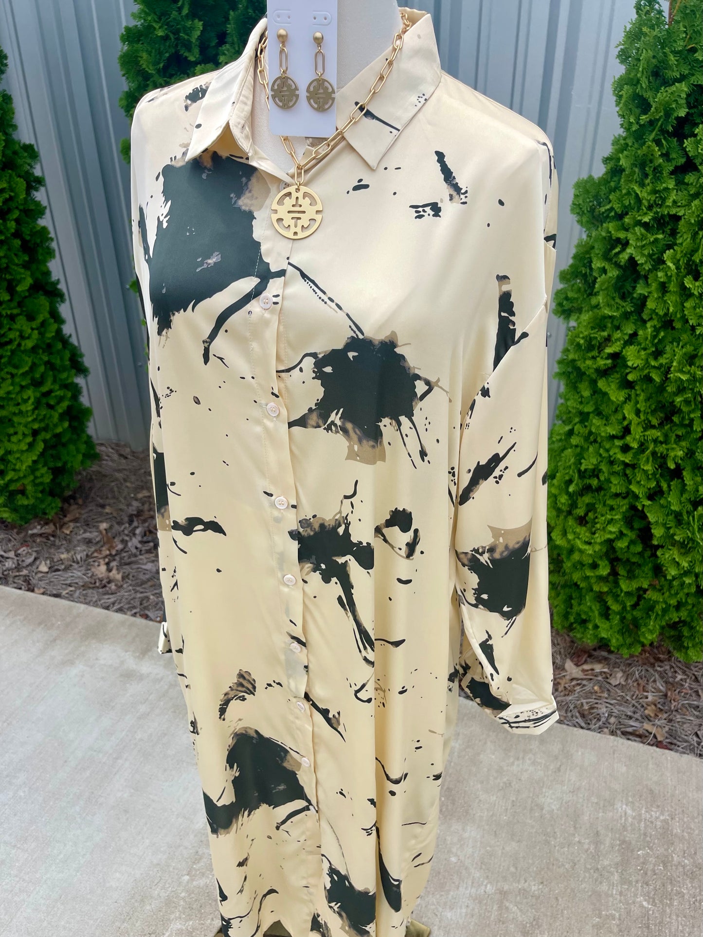 2-Tone Champagne Printed Midi Dress