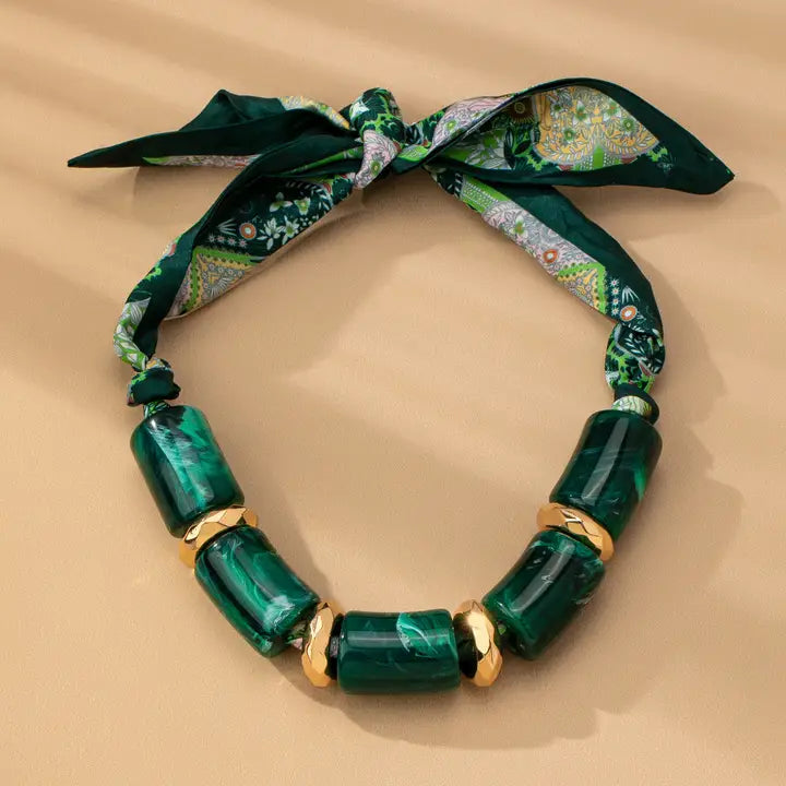 Green Marble Scarf Necklace