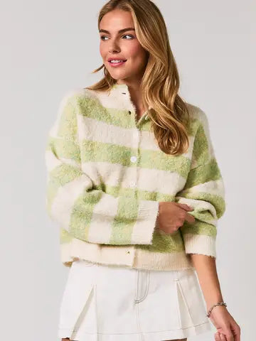 High Neck Stripe Cardigan
