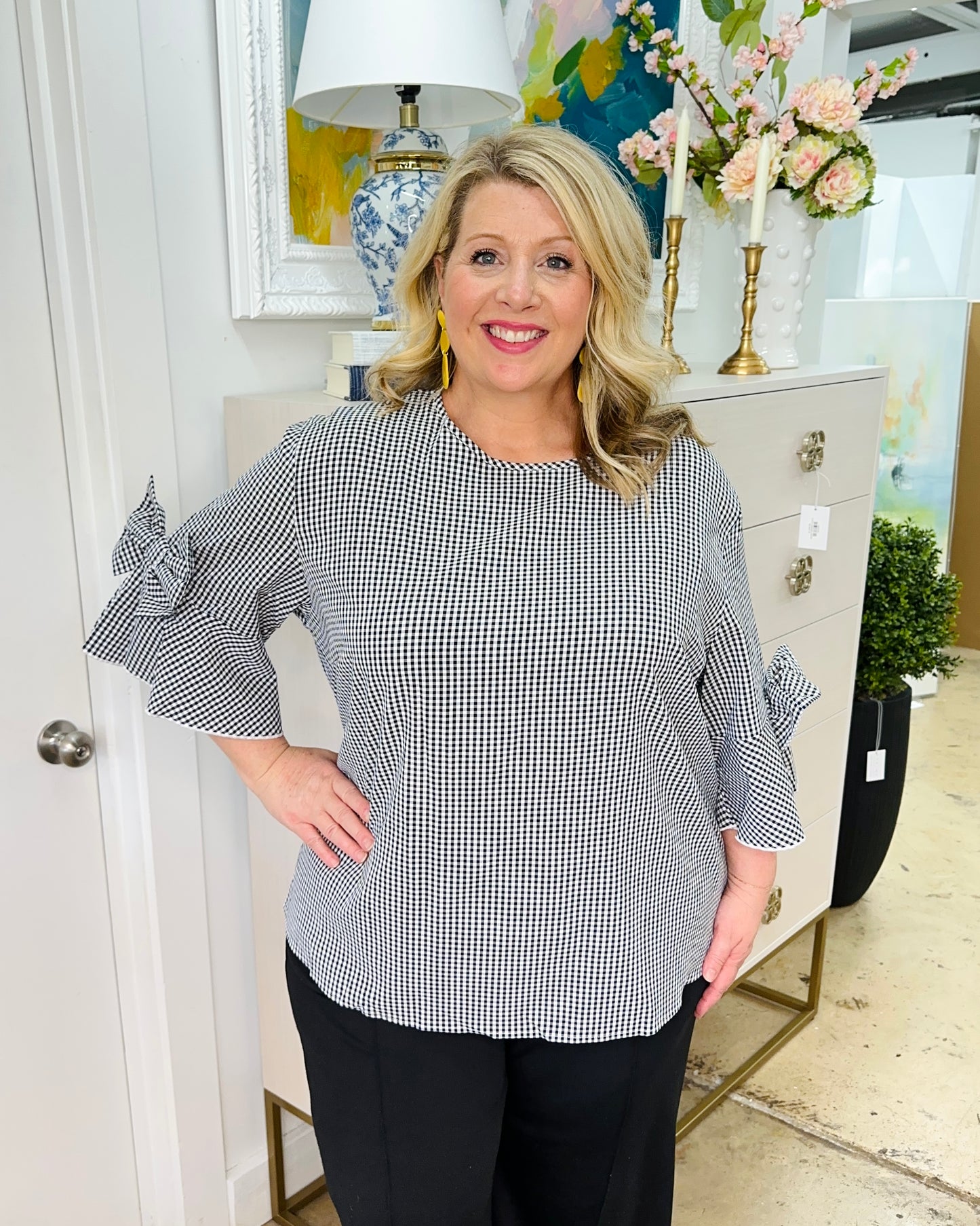 Black Gingham Plus Size Top