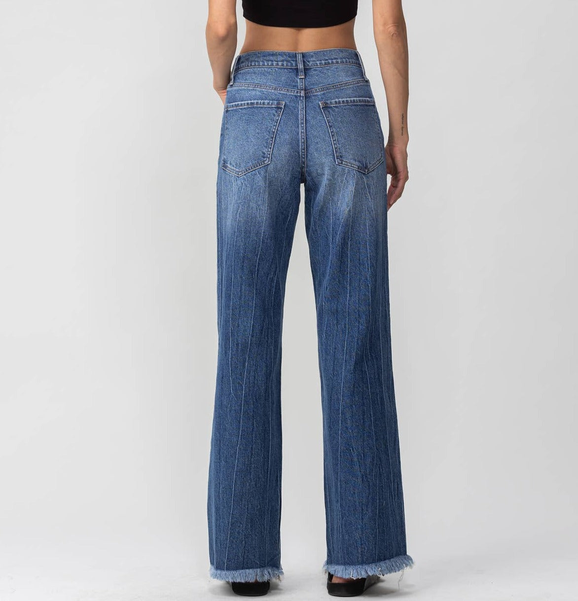 High Rise Fray Wide Leg Dark Denim 13