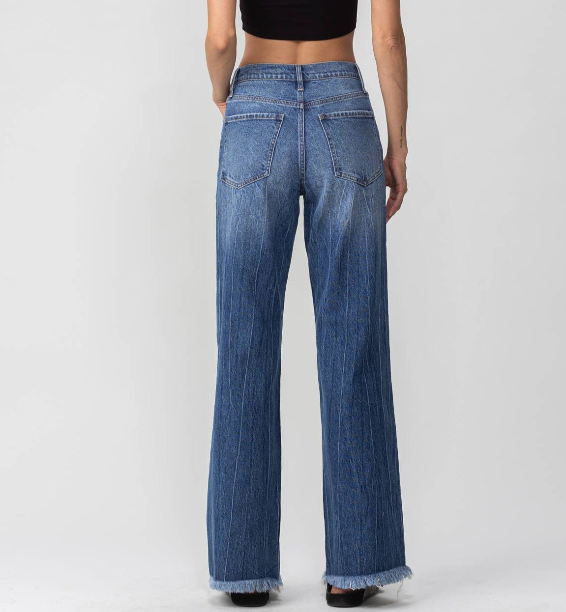 High Rise Fray Wide Leg Dark Denim 3