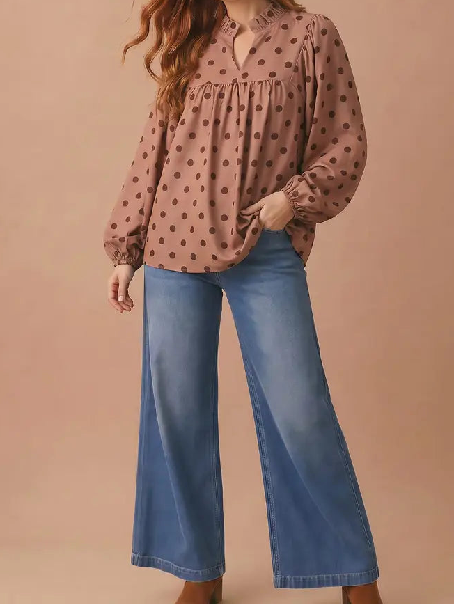 Light Brown Polka Dot Top