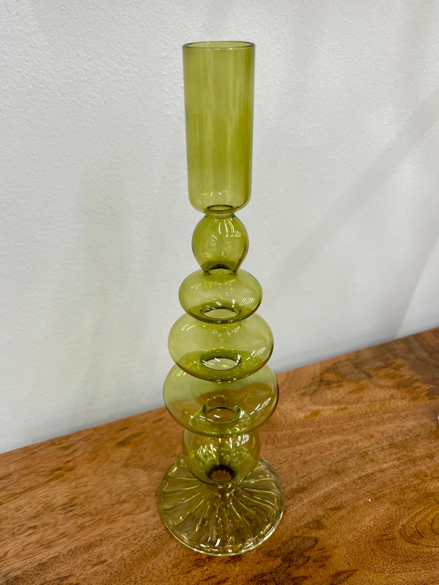 Green Glass Taper Candle Holder S/3