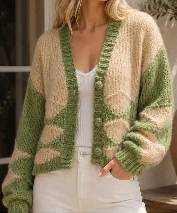 Knit Green & Cream Cardigan