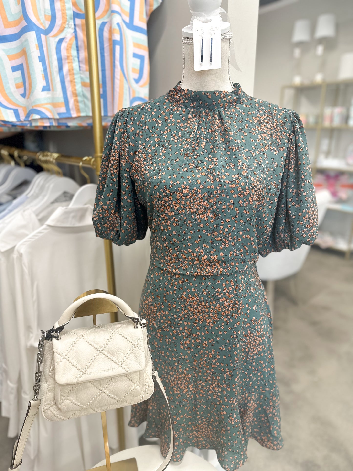 Green & Taupe Floral Dress